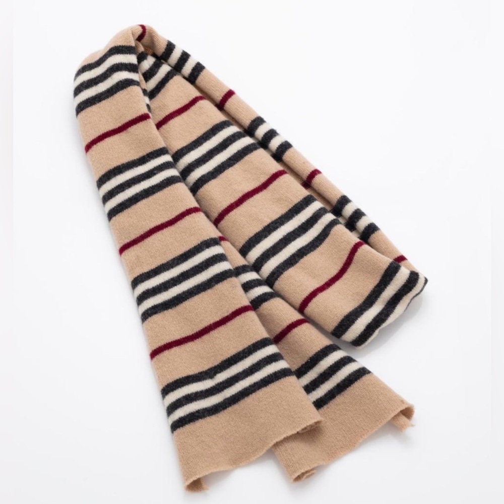 Classic Burberry Lambswool Tan/Striped Scarf